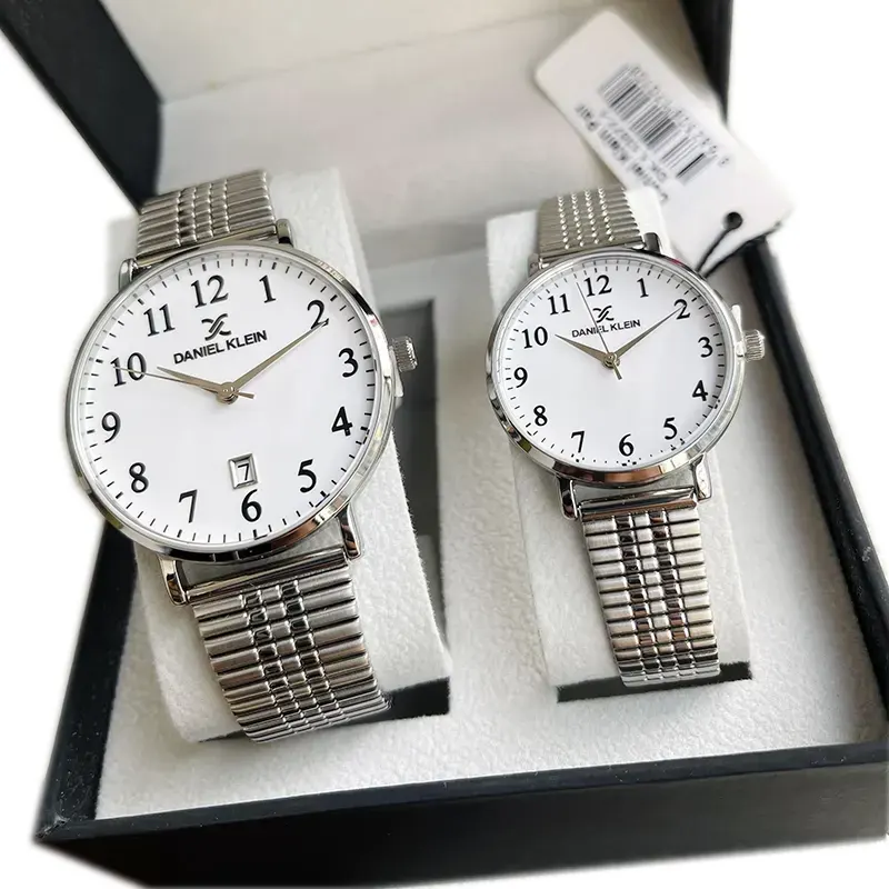 Daniel Klein White Dial Silver-tone Couple Set- DK.1.13577-1